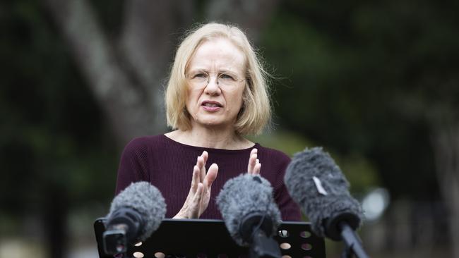 Queensland’s chief health officer De Jeanette Young addressing media at the end of May. Picture: News Corp Australia