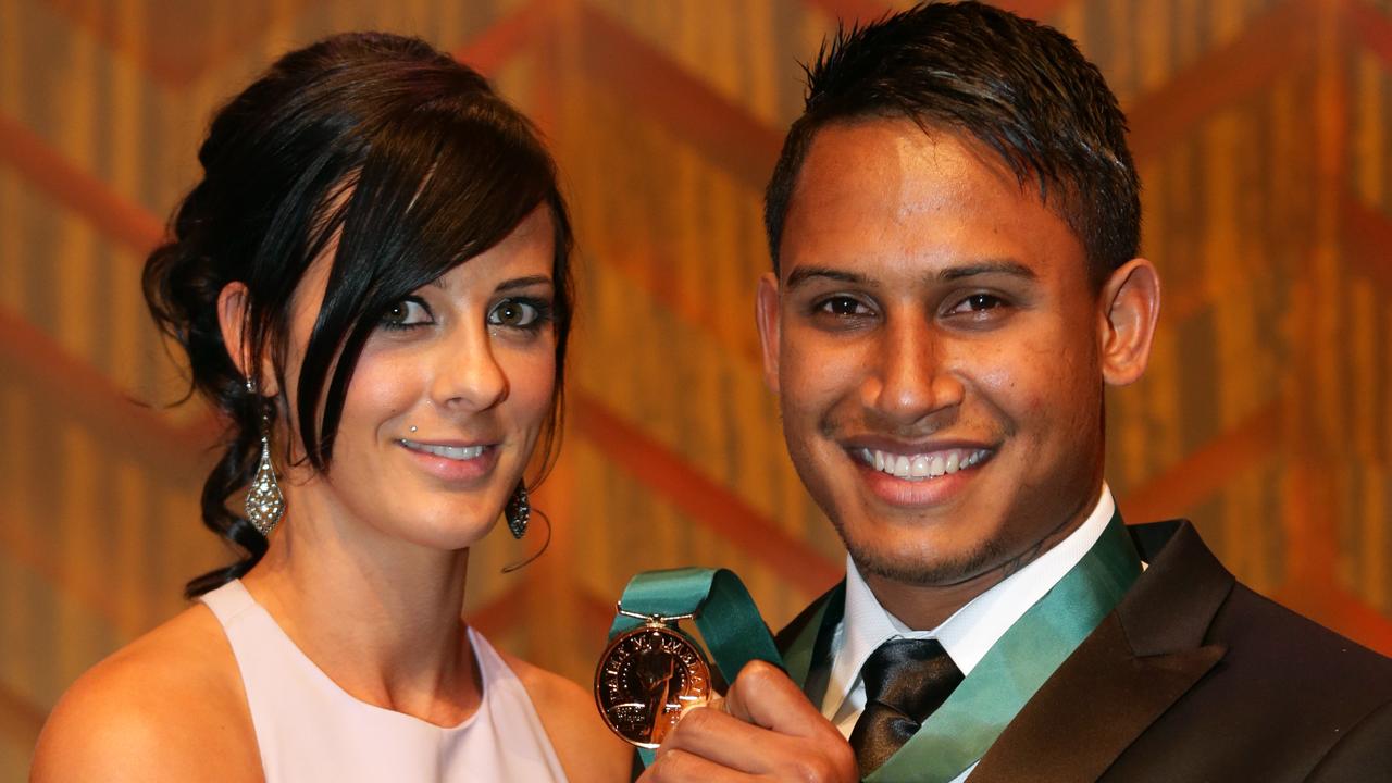 Barba with his partner Ainslie Currie after winning the Dally M Medal.