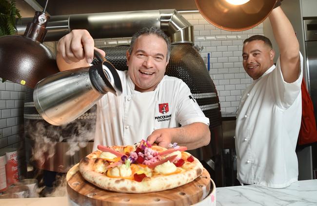 De Lutiis cools his dessert pizza with liquid nitrogen at the UBar.