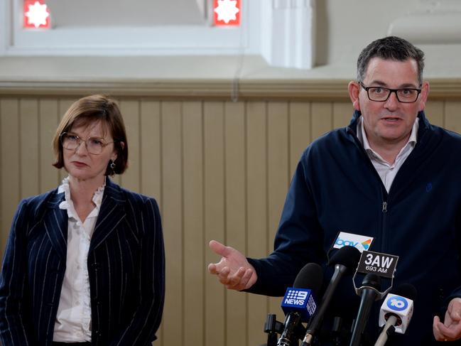 Victorian Premier Daniel Andrews makes an announcement with Health Minister Mary-Anne Thomas. Picture: Andrew Henshaw