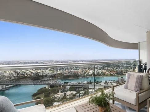 The Duttons also sold a luxury Brisbane penthouse (view from balcony, above) for $3.47 million in 2022