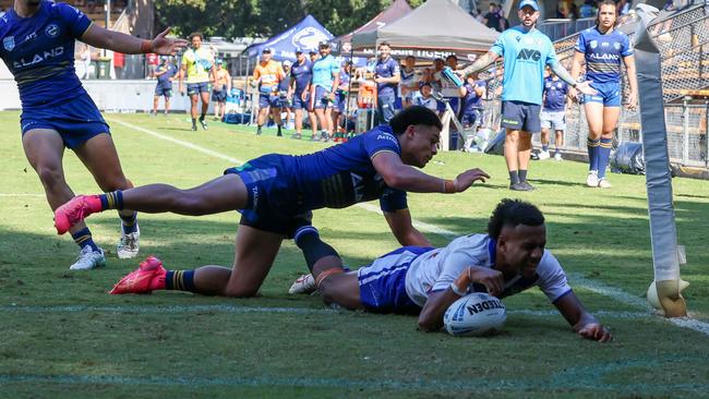 Ratu Rinakama scores in Canterbury’s big win over Parramatta in the SG Ball Cup finals. Picture: Adam Wrightson Photography