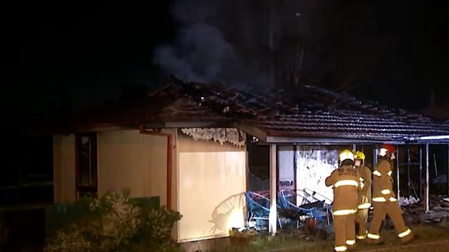 Fire crews extinguish a blaze which destroyed a home in Bidwill overnight. Picture: Seven News