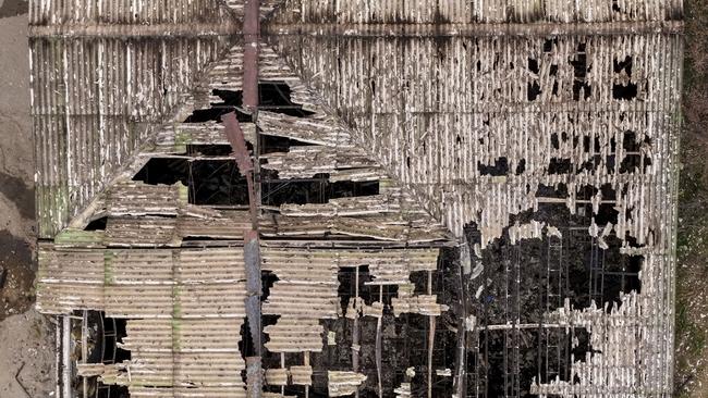 An aerial photograph shows the damaged roof of a nightclub in the town of Kocani, North Macedonia. Picture: Armin Durgut