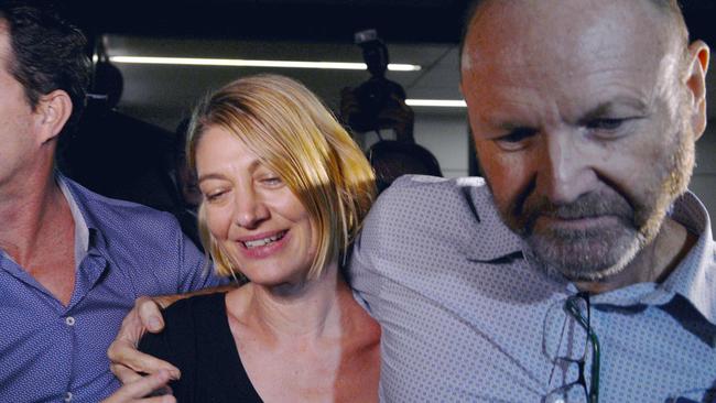 Tara Brown and then-60 Minutes producer Stephen Rice arrive back in Sydney after their release from a Lebanese jail. Picture: AFP