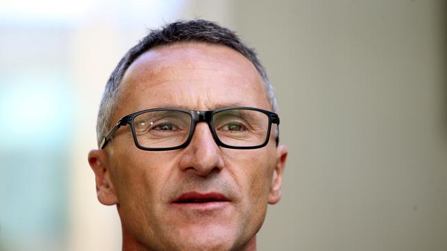 Greens Leader Dr Richard Di Natale  at a press conference at Parliament House in Canberra.