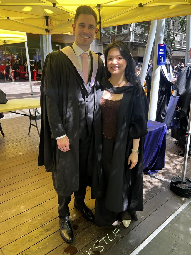 Nikita Shulin (Executive MBA) and Jeanie Lim (MBA) at the RMIT University graduation day on Wednesday, December 18, 2024. Picture: Jack Colantuono