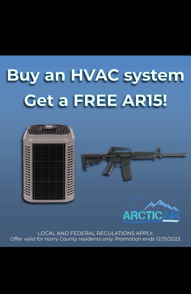 Arctic airconditioning is giving away AR-15s with the purchase of an HVAC purchase. Picture: Facebook