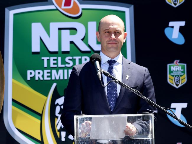 Todd Greenberg announcing the 2017 NRL season draw at League Central. Picture: Gregg Porteous