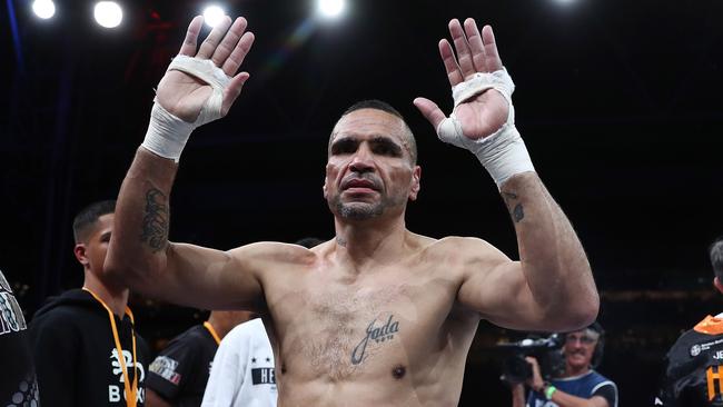 Anthony Mundine farewells the crowds after the fight. Picture: Getty Images