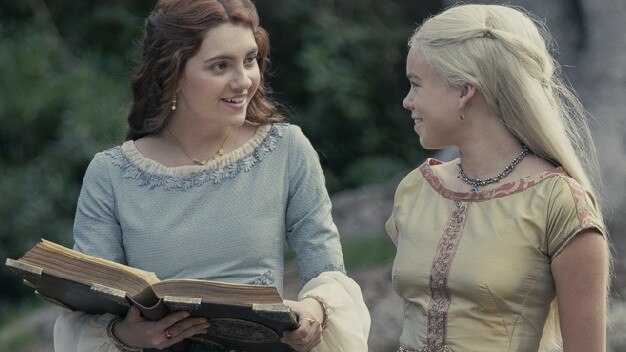 Emily Carey and Milly Alcock as Lady Alicent Hightower and Princess Rhaenyra Targaryen in House of the Dragon.