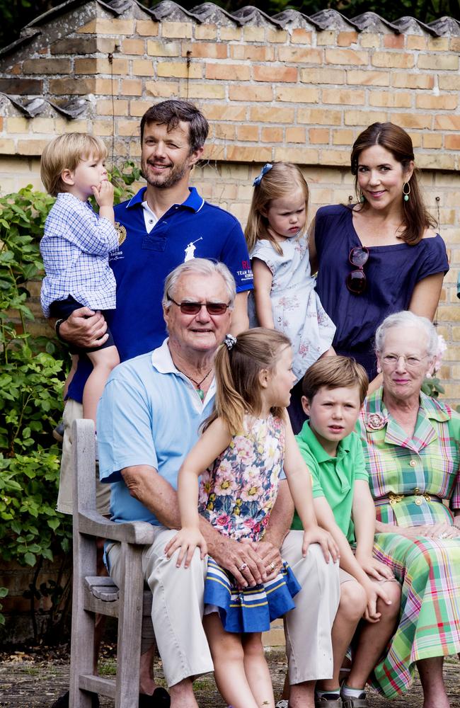 The Danish royal family posed for a portrait in 2013. Pictured are Queen Margrethe, Prince Henrik, Prince Frederik, Princess Mary and children, Prince Christian, then 7, Princess Isabella, then 6, and twins Vincent and Josephine, then 2.