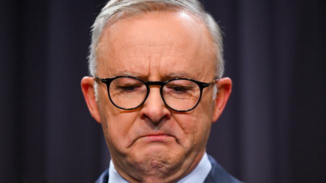 Prime Minister Anthony Albanese during Thursday’s press conference. Picture: AAP