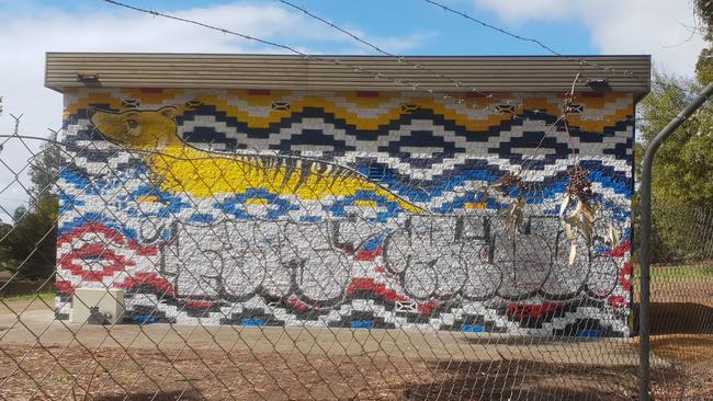 Artwork that had been painted on TasWater infrastructure with the hope of deterring vandalism and graffiti has been ruined ... by graffiti. Picture: SUPPLIED