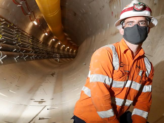 WARNING----------HOLD FOR THE HERALD SUN PIC DESK-----A major phase in Melbourne's $11 billion Metro Tunnel project is now underway, with exclusive new pictures showing the inside of hi-tech tunnel boring machines underneath our city. Metro Tunnel Ring Builders Brian Dempsey, [right] and Troy McDonald, [left]. Picture: Alex Coppel.