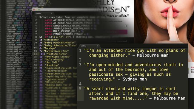 A graphic made Wednesday, Aug. 19, 2015 comprising of a messages posted by hacker group Impact Team. Intimate details of sexual fantasies and personal information of Australian members of a cheating website have been released online. (AAP Graphic/Supplied) NO ARCHIVING, EDITORIAL USE ONLY