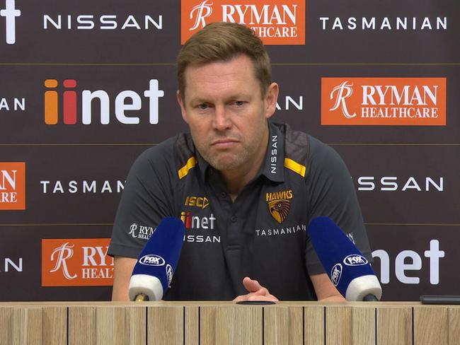 Sam Mitchell addresses the media.