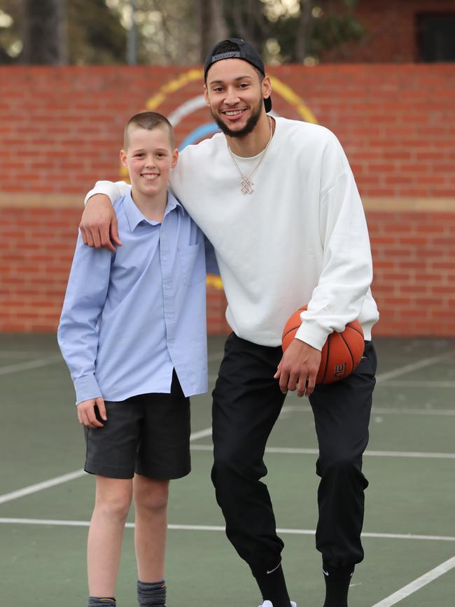 Simmons and Charlie at Carey Grammar. Picture: Alex Coppel