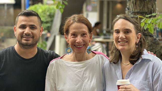 Tony Morgan (left), pictured with North Sydney councillor Jilly Gibson (centre) who is backing a review of the council outdoor dining policy.