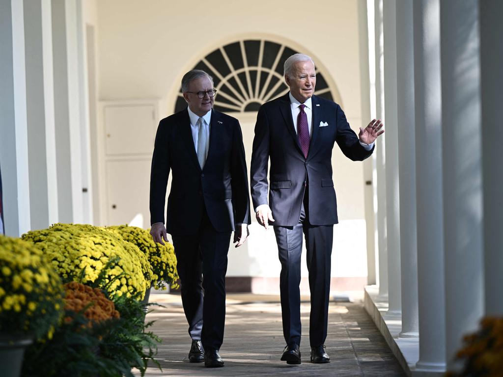 Albanese and Biden also took a walk along the colonnade of the White House in Washington, DC. Picture: AFP