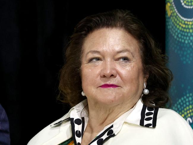 Australiaâs richest woman Gina Rinehart reacts during an official ceremony for the members of the Australian Paralympic swimming team at the Australian Swimming Trials at the Brisbane Aquatic Centre on June 14, 2024. (Photo by DAVID GRAY / AFP) / -- IMAGE RESTRICTED TO EDITORIAL USE - STRICTLY NO COMMERCIAL USE --