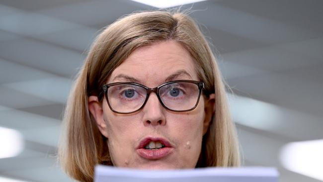 NSW Chief Health Officer Dr Kerry Chant at a media briefing at the Vaccination Hub at Sydney Olympic Park. Picture: NCA NewsWire / Jeremy Piper