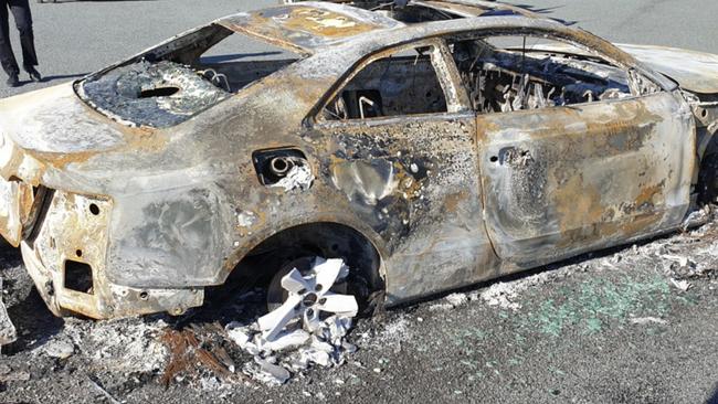 An Audi was found burnt out near Cooma after a police officer was hit. Picture: NSW Police