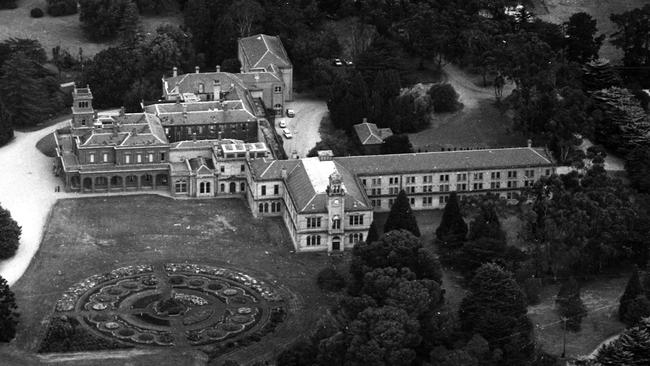 An aerial view of Werribee Park Mansion taken in 1982.