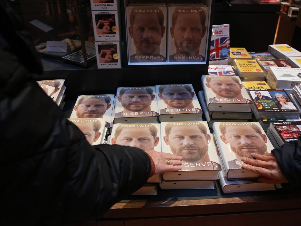 Copies of Prince Harry’s Spare on display in Germany. Picture: Getty Images