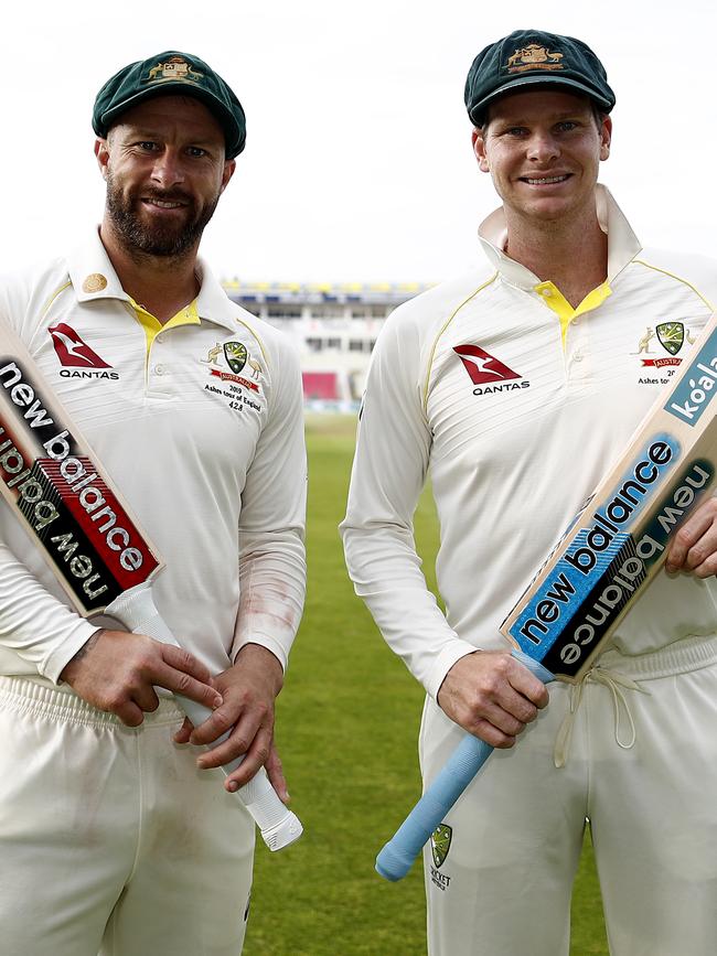 Matthew Wade and Steve Smith. Picture: Getty Images