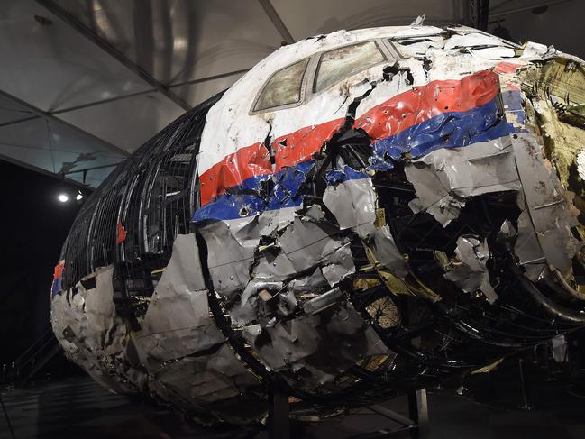 The wrecked cockpit of the Malaysia Airlines flight MH17 was presented to the press during a presentation of the final report on the cause of the its crash at the Gilze Rijen airbase. Picture: AFP