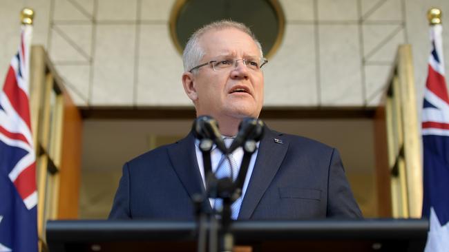 Scott Morrison in Canberra yesterday, announces his new ministry. Picture: Getty Images