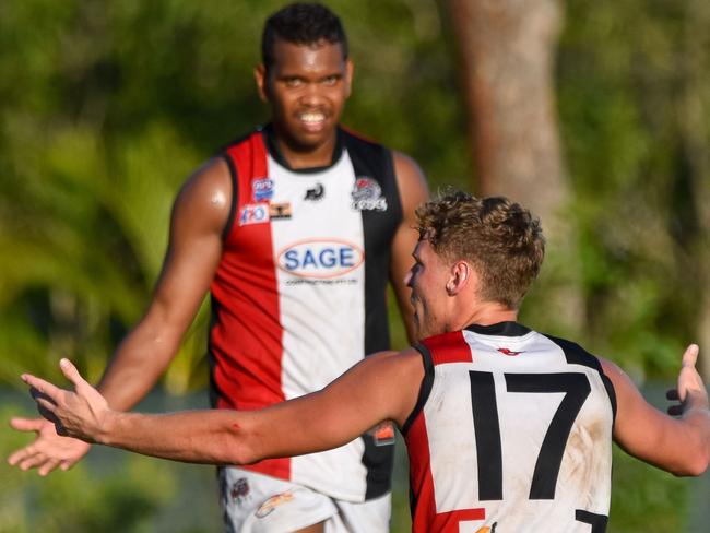 Jake McQueen was integral to the Crocs’ victory, kicking two goals against St Mary's in Round 11. Picture: Tymunna Clements / AFLNT Media.