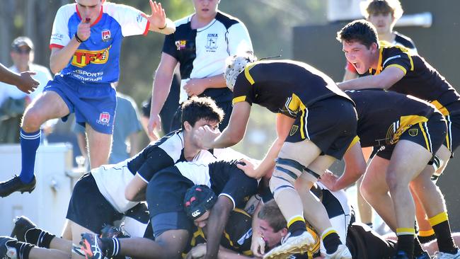 Padua College players celebrate a try . Picture, John Gass