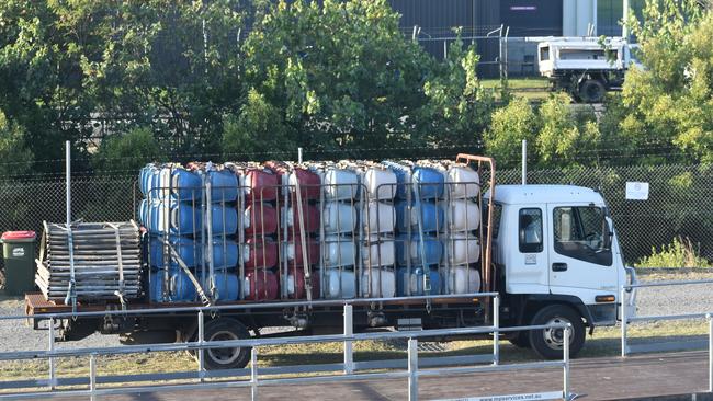 A truck with extra seating arrived at BB Print Stadium on Sunday ahead of what is expected to be two NRL semi-final matches. Picture: Matthew Forrest