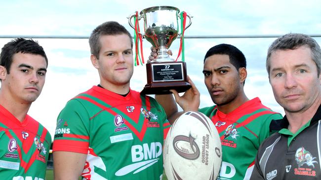 Wynnum Manly Seagulls Matthew Seamark, Tim Natusch and Aotz Herangi with Paul Green.