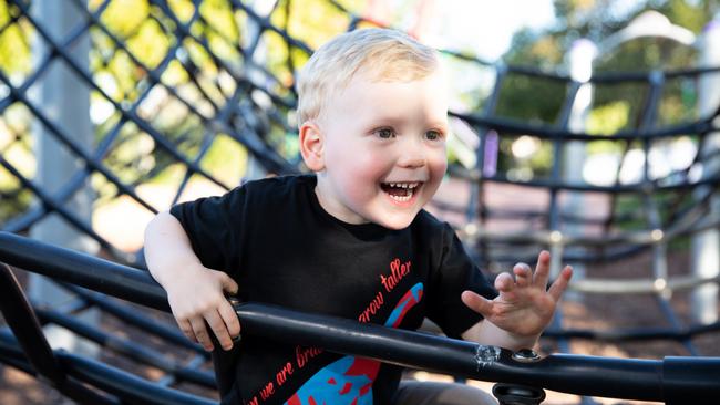 Claire Powlesland’s son James, wearing one of the shirts. Picture: Dominika Lis