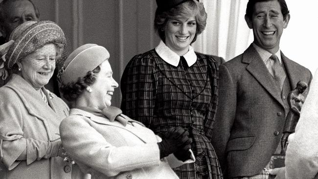 Princess Diana at the Braemar Games in 1982 with Prince Charles, Queen Elizabeth and The Queen Mothe. Picture: Supplied