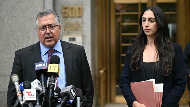 The rapper’s lawyer Marc Agnifilo spoke outside the federal court in New York after the star’s arraignment hearing on September 17. Picture: ANGELA WEISS / AFP