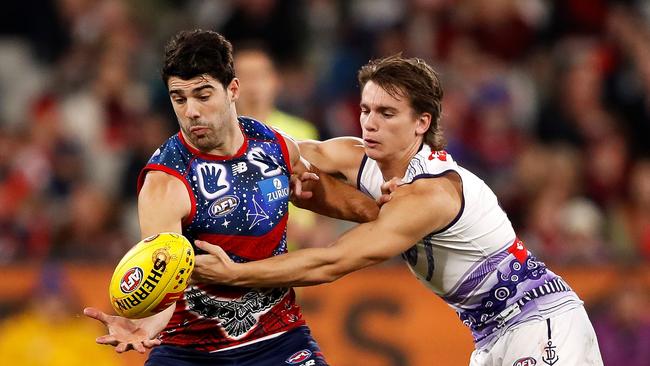 Christian Petracca has a career-low possession tally. Picture: Dylan Burns/AFL Photos via Getty Images