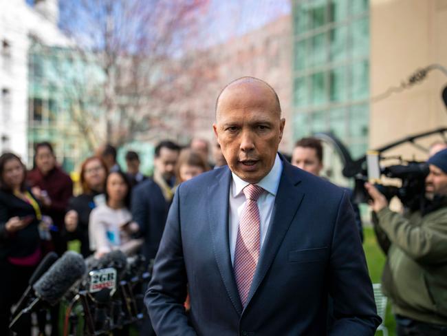 Dutton faces the media in 2018. Picture: AFP