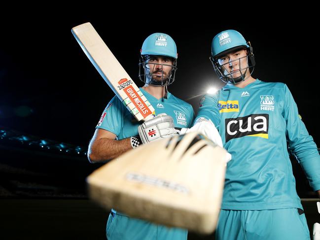 Ben Cutting and Matt Renshaw from the Brisbane Heat BBL posing at The Gabba, Brisbane 12th of December 2019.  (AAP Image/Josh Woning)