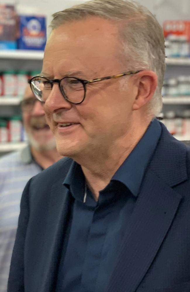 Prime Minister Anthony Albanese visited the T+C Pharmacy in Mackay on January 11. Picture: Duncan Evans