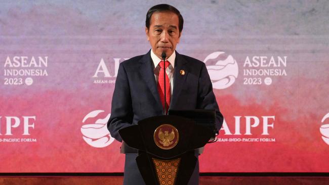 Indonesian President Joko Widodo delivers his speech during the opening ceremony of the ASEAN summit in Jakarta on Tuesday. Picture: AFP