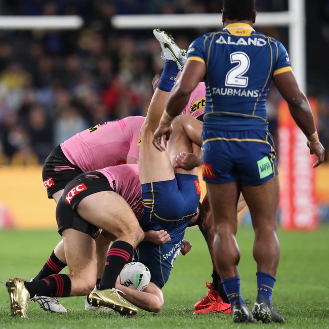 Nathan Cleary’s spear tackle on Dylan Brown.