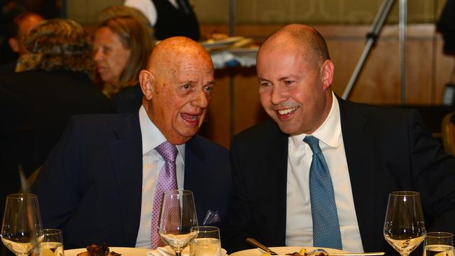 Solomon Lew, left, will finally get a dividend payment from his Premier Investments’ 19.88 per cent stake in Myer after the embattled department store declared its first dividend in five years. Picture: Nicki Connolly/NCA NewsWire