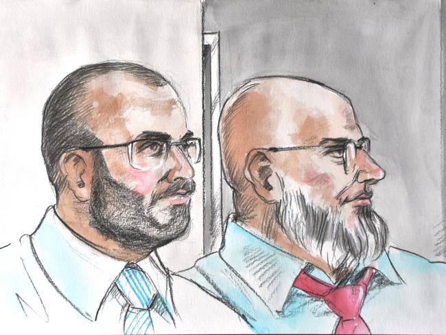 A court sketch of the Khayat brothers Mahmoud (left) and Khaled. Artwork: Vincent De Gouw