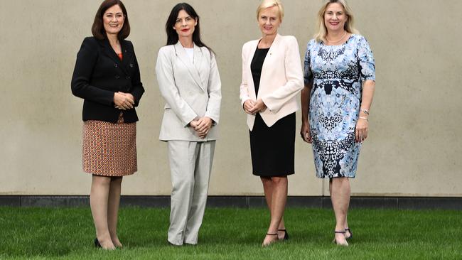 Liberal MPs, from left: Sarah Henderson, Lucy Wicks, Katie Allen and Hollie Hughes say the party must have a conversation about quotas. Picture: Gary Ramage