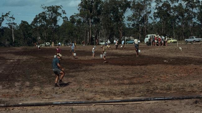 Digger Street soccer field work in Svensson Heights, 1970. Early developments of a key local recreational area. Source: QLD Places