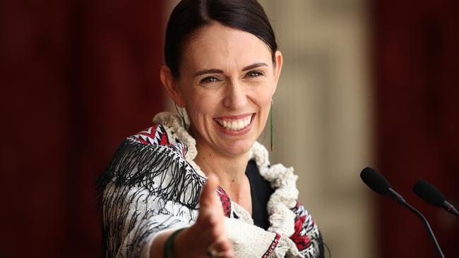 Jacinda Ardern speaks at the upper Treaty grounds in Waitangi. Picture; Getty Images.